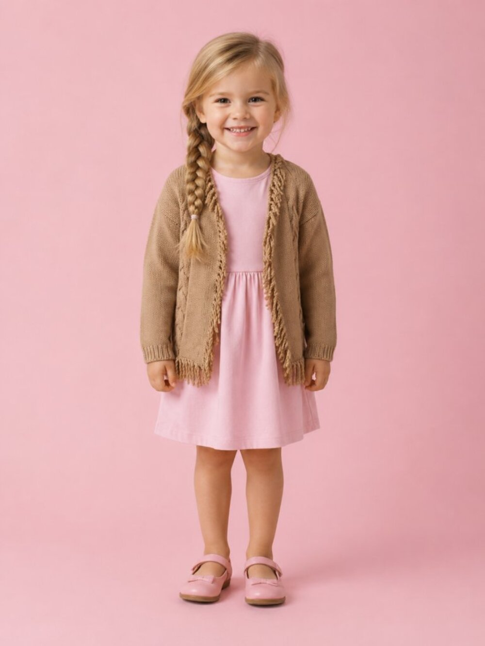 Girls Fringe Thick Cardigan, Large (3-5 yrs)